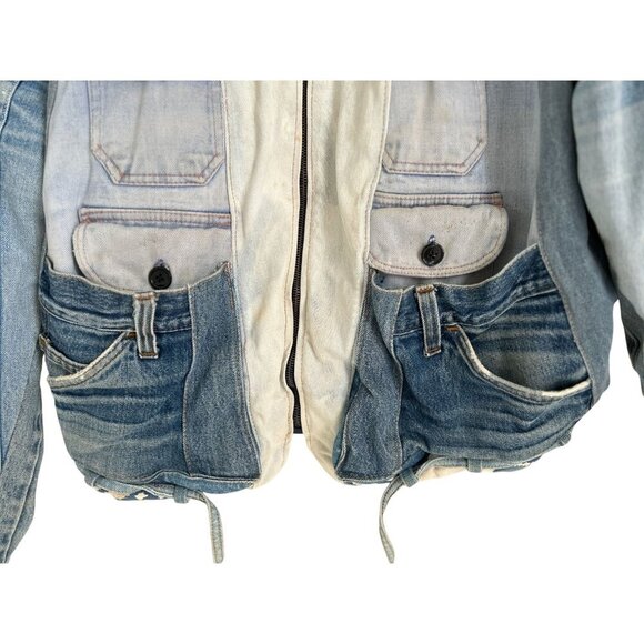 Vtg Y2K Denim Patchwork Jacket Tribal Boho Streetwear Feather Embroidery - Picture 5 of 15